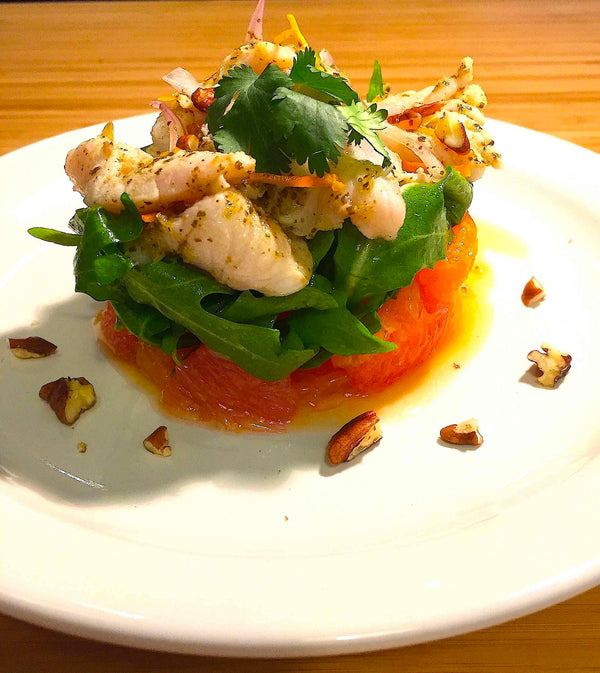 Red Snapper Ceviche With Blood Orange, Walnut & Arugula Salad