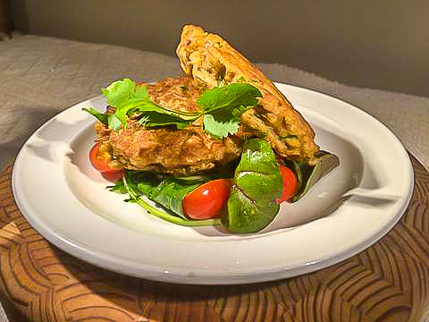 Curried Chickpea Fritters with Cucumber Salad