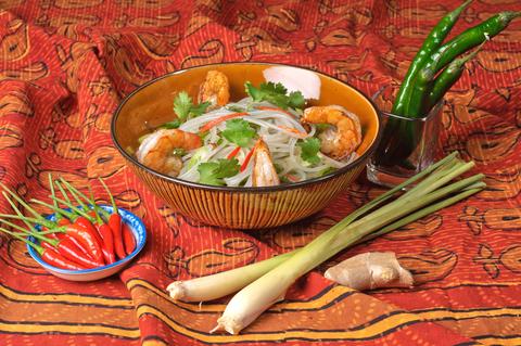 Saha Green Curry Glass Noodle Salad with Grilled Shrimp