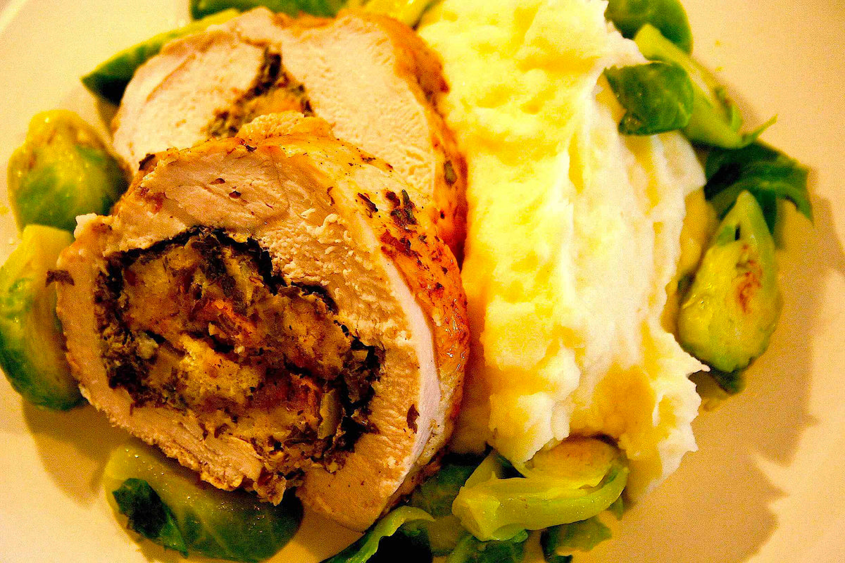 Stuffed Turkey Breast With Brussels Sprouts & Horseradish Mashed Potatoes